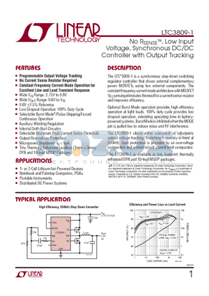 LTC3809EMSE-1-TRPBF datasheet - No RSENSETM, Low Input Voltage, Synchronous DC/DC Controller with Output Tracking