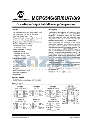 MCP6546-I/OT datasheet - Open-Drain Output Sub-Microamp Comparators