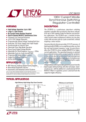 LTC3810EG-PBF datasheet - 100V Current Mode Synchronous Switching Regulator Controller