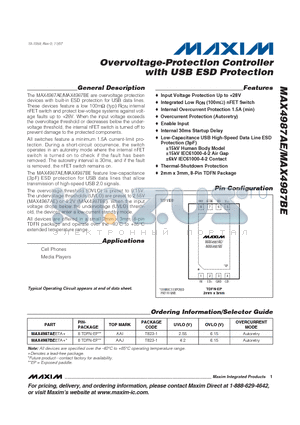 MAX4987AE datasheet - Overvoltage-Protection Controller with USB ESD Protection