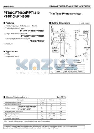 PT4800 datasheet - Thin Type Phototransistor