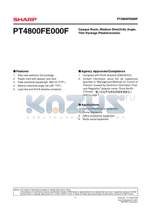 PT4800FE000F datasheet - Opaque Resin, Medium Directivity Angle, Thin Package Phototransistor