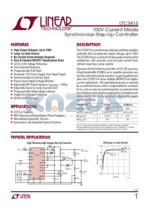 LTC3813EG-TRPBF datasheet - 100V Current Mode Synchronous Step-Up Controller