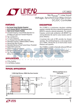 LTC3822EMSE datasheet - No RSENSETM, Low Input Voltage, Synchronous Step-Down DC/DC Controller