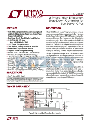 LTC3819EG datasheet - 2-Phase, High Efficiency, Step-Down Controller for Sun Server CPUs