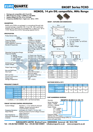 EM38T5-38.880-2.5-30 datasheet - HCMOS, 14 pin DIL compatible, MHz Range