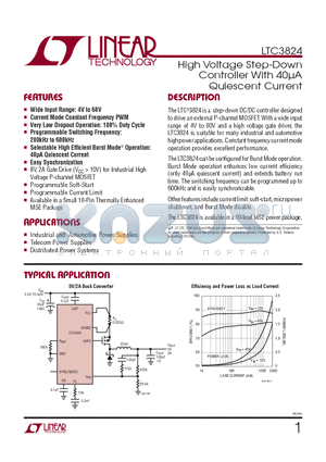 LTC3824IMSE-TR datasheet - High Voltage Step-Down Controller With 40lA Quiescent Current