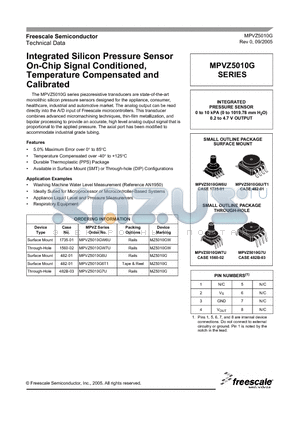 MZ5010GW datasheet - Integrated Silicon Pressure Sensor On-Chip Signal Conditioned, Temperature Compensated and Calibrated