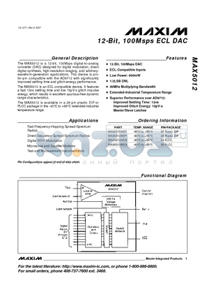 MAX5012 datasheet - 12-Bit, 100Msps ECL DAC