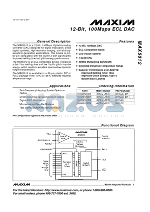 MAX5012BEPI datasheet - 12-Bit, 100Msps ECL DAC