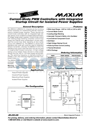 MAX5014 datasheet - Current-Mode PWM Controllers with Integrated Startup Circuit for Isolated Power Supplies