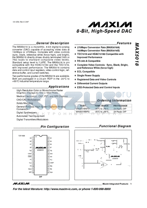 MAX5018AIPG datasheet - 8-Bit, High-Speed DAC