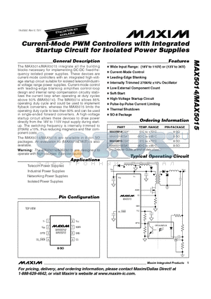 MAX5015 datasheet - Current-Mode PWM Controllers with Integrated Startup Circuit for Isolated Power Supplies
