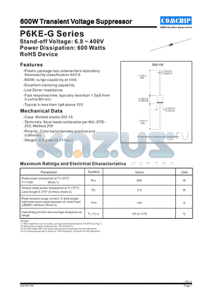 P6KE130-G datasheet - 600W Transient Voltage Suppressor