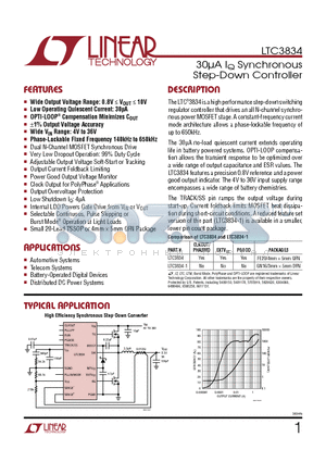 LTC3834EFE-PBF datasheet - 30lA IQ Synchronous Step-Down Controller