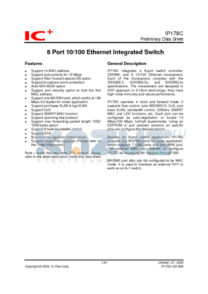 IP178CHLF datasheet - 8 Port 10/100 Ethernet Integrated Switch