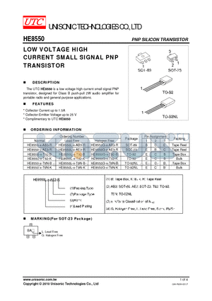 HE8550 datasheet - LOW VOLTAGE HIGH CURRENT SMALL SIGNAL PNP TRANSISTOR