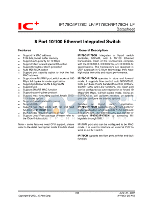 IP178C-DS-R10 datasheet - 8 Port 10/100 Ethernet Integrated Switch
