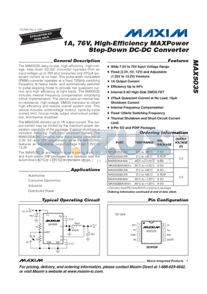 MAX5035AASA/V+ datasheet - 1A, 76V, High-Efficiency MAXPower Step-Down DC-DC Converter