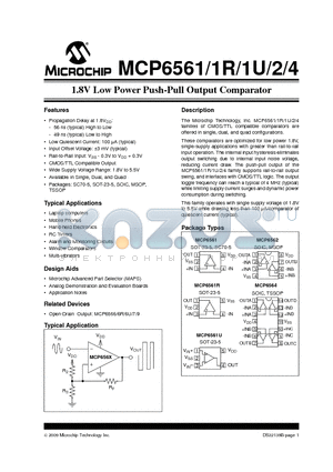 MCP6561UT-E/MS datasheet - 1.8V Low Power Push-Pull Output Comparator