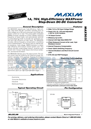 MAX5035 datasheet - 1A, 76V, High-Efficiency MAXPower Step-Down DC-DC Converter