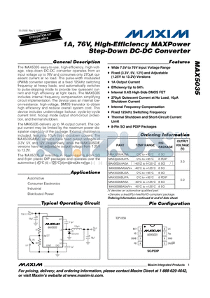 MAX5035BASA datasheet - 1A, 76V, High-Efficiency MAXPower Step-Down DC-DC Converter