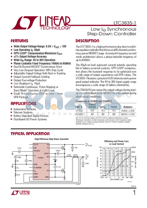 LTC3835IDHC-1-TR datasheet - Low IQ Synchronous Step-Down Controller