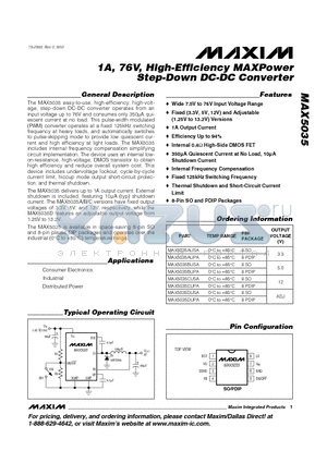 MAX5035BUPA datasheet - 1A, 76V, High-Efficiency MAXPower Step-Down DC-DC Converter