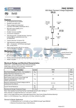 P6KE130A datasheet - 600 Watts Transient Voltage Suppressor