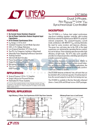 LTC3836EGN-PBF datasheet - Dual 2-Phase, No RSENSETM Low VIN Synchronous Controller