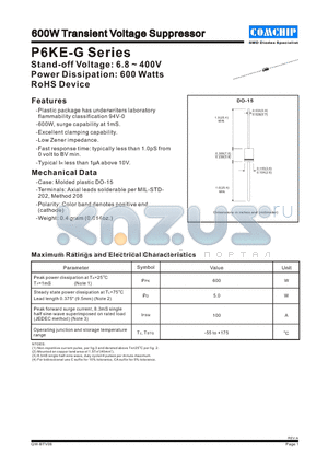 P6KE130C-G datasheet - 600W Transient Voltage Suppressor