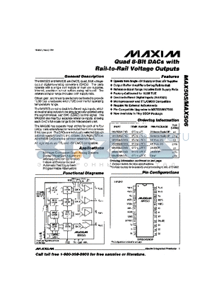 MAX505 datasheet - Quad 8-Bit DACs with Rail-to-Rail Voltage Outputs