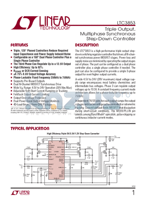 LTC3853IUJ-TR datasheet - Triple Output, Multiphase Synchronous Step-Down Controller