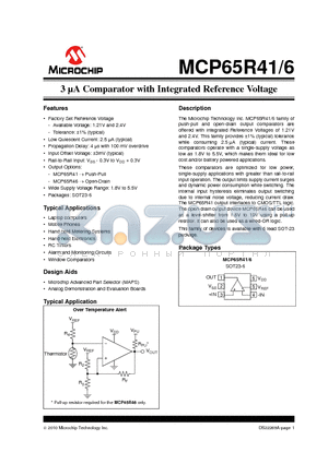 MCP65R41T-1202E datasheet - 3 uA Comparator with Integrated Reference Voltage