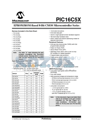 PIC16C54-10I/P datasheet - EPROM/ROM-Based 8-Bit CMOS Microcontroller Series