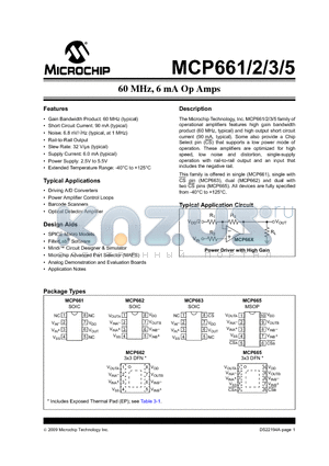 MCP662T datasheet - 60 MHz, 6 mA Op Amps