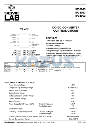 IP33063 datasheet - DC-DC CONVERTER CONTROL CIRCUIT