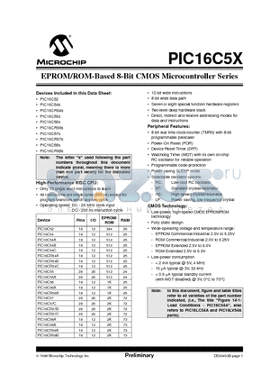 PIC16C54-LPE/SS datasheet - EPROM/ROM-Based 8-Bit CMOS Microcontroller Series