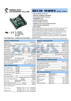HEC50-24S1P8 datasheet - SINGLE OUTPUT UP TO 15A