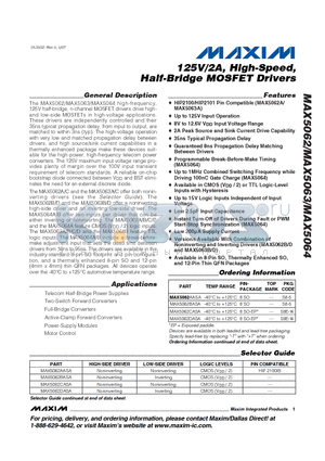 MAX5062DASA datasheet - 125V/2A, High-Speed, Half-Bridge MOSFET Drivers