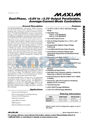 MAX5067 datasheet - Dual-Phase, 0.6V to 3.3V Output Parallelable, Average-Current-Mode Controllers