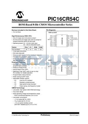 PIC16C54A-04I/SS datasheet - ROM-Based 8-Bit CMOS Microcontroller Series