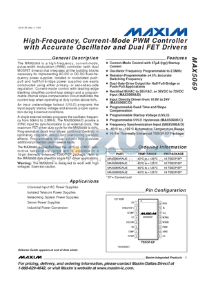 MAX5069A datasheet - High-Frequency, Current-Mode PWM Controller with Accurate Oscillator and Dual FET Drivers