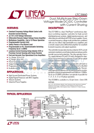 LTC3860EUHTRPBF datasheet - Dual, Multiphase Step-Down Voltage Mode DC/DC Controller with Current Sharing