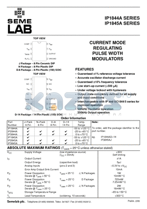 IP3845A datasheet - CURRENT MODE REGULATING PULSE WIDTH MODULATORS