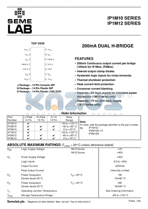 IP3M12 datasheet - 200mA DUAL H-BRIDGE