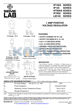 IP3R17AK-05 datasheet - 3 AMP FIXED NEGATIVE VOLTAGE REGULATORS