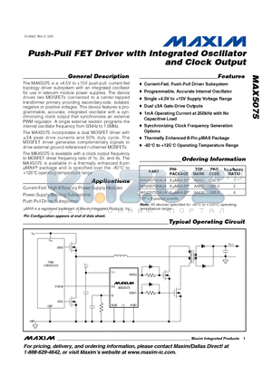 MAX5075AAUA datasheet - Push-Pull FET Driver with Integrated Oscillator and Clock Output