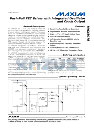MAX5075CAUA datasheet - Push-Pull FET Driver with Integrated Oscillator and Clock Output