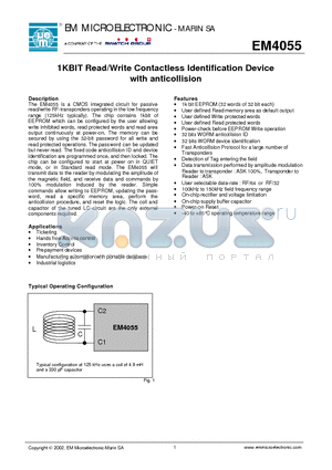 EM4055 datasheet - 1KBIT Read/Write Contactless Identification Device with anticollision
